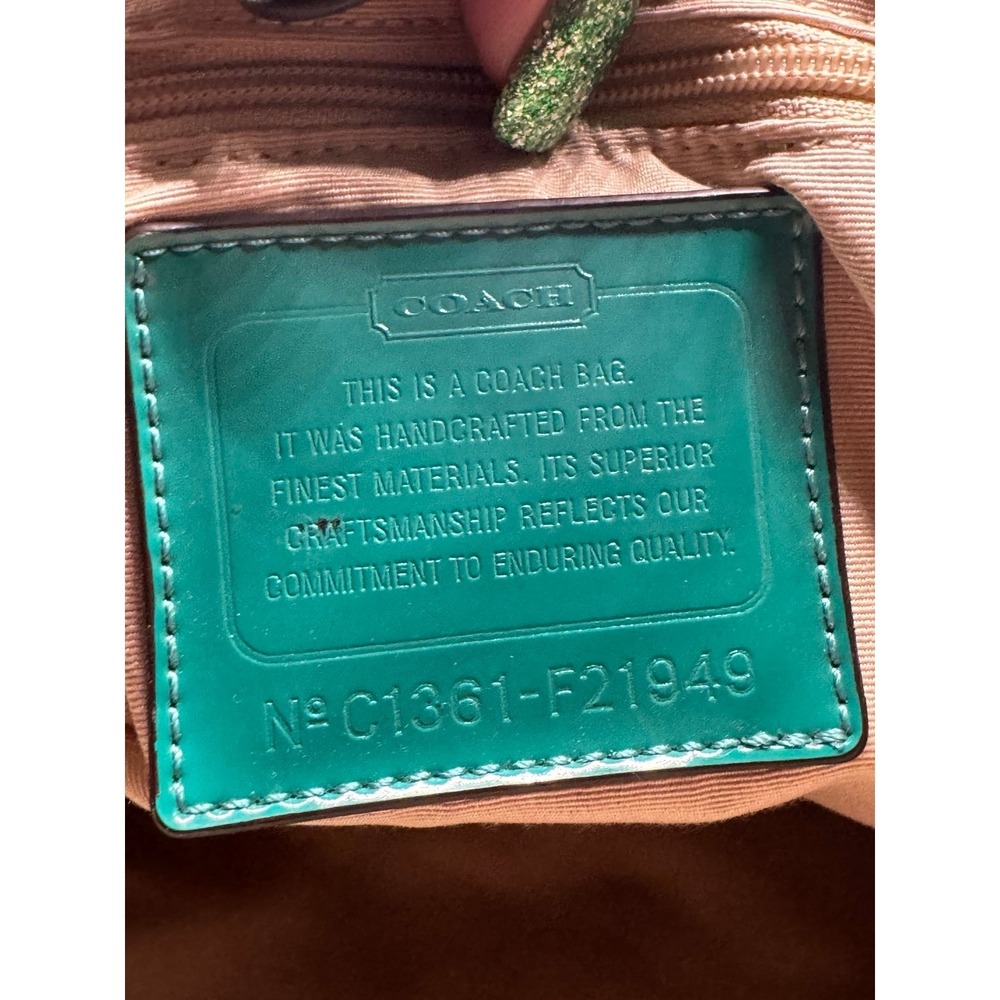 Coach F21949 Signature Stripe Carryall Khaki Jade Green Purse Near Mint - Picture 6 of 12